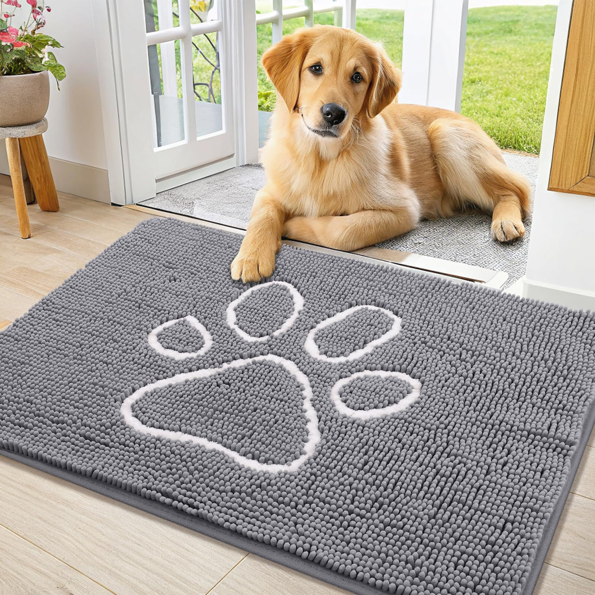 Smiry Dog Door Mat for Muddy Paws, Absorbent Non Slip Dirt Trapper, 36x24