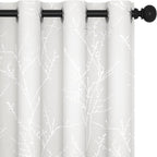Deconovo White Curtains, Room Darkening Curtain, Thermal Insulated & Noise Reducing Drapes, Silver Branch Pattern, 52 x 108 Inch Long, Grommet Panels for Bedroom Living Room Office Nursery, Set of 2