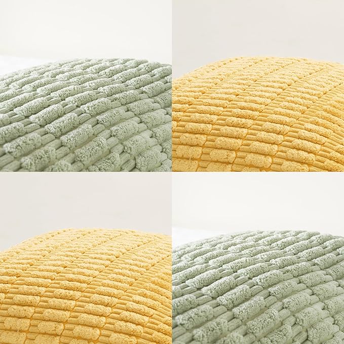 Fancy Homi Set of 4 Spring Boho Decorative Throw Pillow Covers 20x20 Inch for Couch Bed Sofa, Sage Green Yellow Room Decor, Soft Fuzzy Fluffy Cozy Corduroy Textured Cushion Case 50x50cm