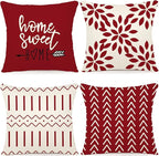 YCOLL Christmas Pillow Covers 18x18 Set of 4, Modern Sofa Throw Pillow Cover for Christmas Decor, Decorative Outdoor Linen Fabric Pillow Case for Couch Bed Car, Red