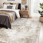 Area Rug 5x7 Washable Rug, Vintage Boho Medallion Rugs Non-Slip Soft Low Pile Large Distressed Rug Indoor Retro Carpet for Living Room Bedroom Dining Room Home Office (Taupe, 5'x7')