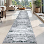 Lansny Modern Abstract Runner Rug 2.6x18, Black Grey White Washable Long Kitchen Runner Non-Slip Soft Hallway Rug Runner Thin Print Faux Wool Carpet for Entryway Bedroom Laundry Room Indoor Home Decor