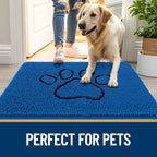 OLANLY Dog Door Mat for Muddy Paws 30x20, Paw Print Design, Absorbs Moisture and Dirt, Non-Slip Washable Doormat, Quick Dry Chenille Mud Mat for Dogs, Entry Indoor Entryway Carpet, Deep Navy Blue