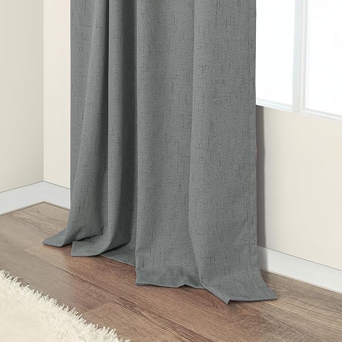 Dark Grey Curtains 108 Inches Long 2 Panels Set for High Ceiling Window Linen Textured Blackout Drapes for Living Room Bedroom Modern Farmhouse Black Out Curtains 9 FT Foot Length Slate Charcoal Gray