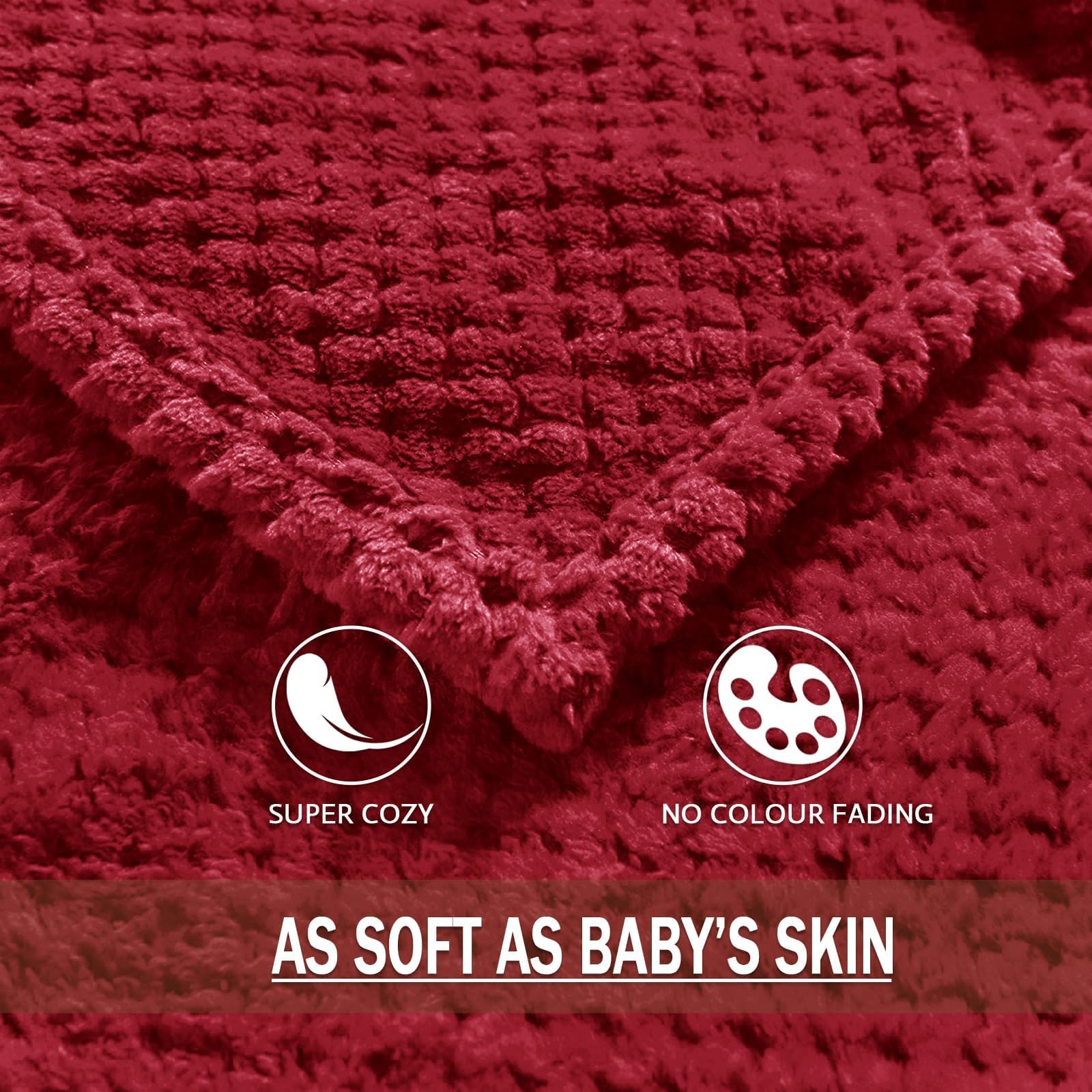 Exclusivo Mezcla Soft Waffle Fleece Bed Blanket King Size, Deep Red
