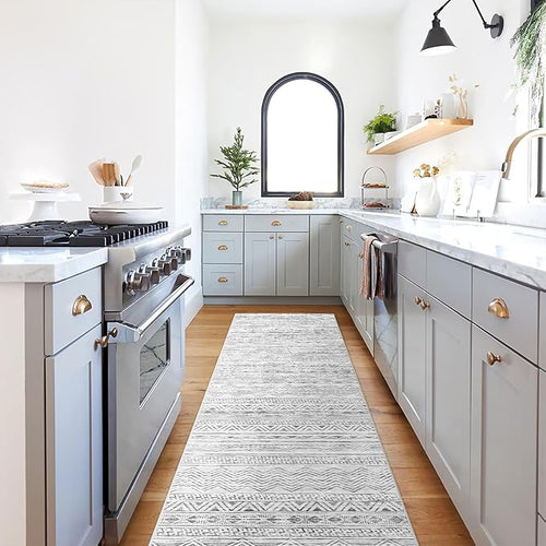 2'6"x8 Runner Rug Washable Moroccan: Non Slip Kitchen Long Floor Mat Gray