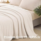Whale Flotilla King Size Fuzzy Fleece Blanket for Bed, 90x104 Inch Fluffy Warm Soft Jacquard Blankets for All Season, Lightweight and Cozy, Ivory