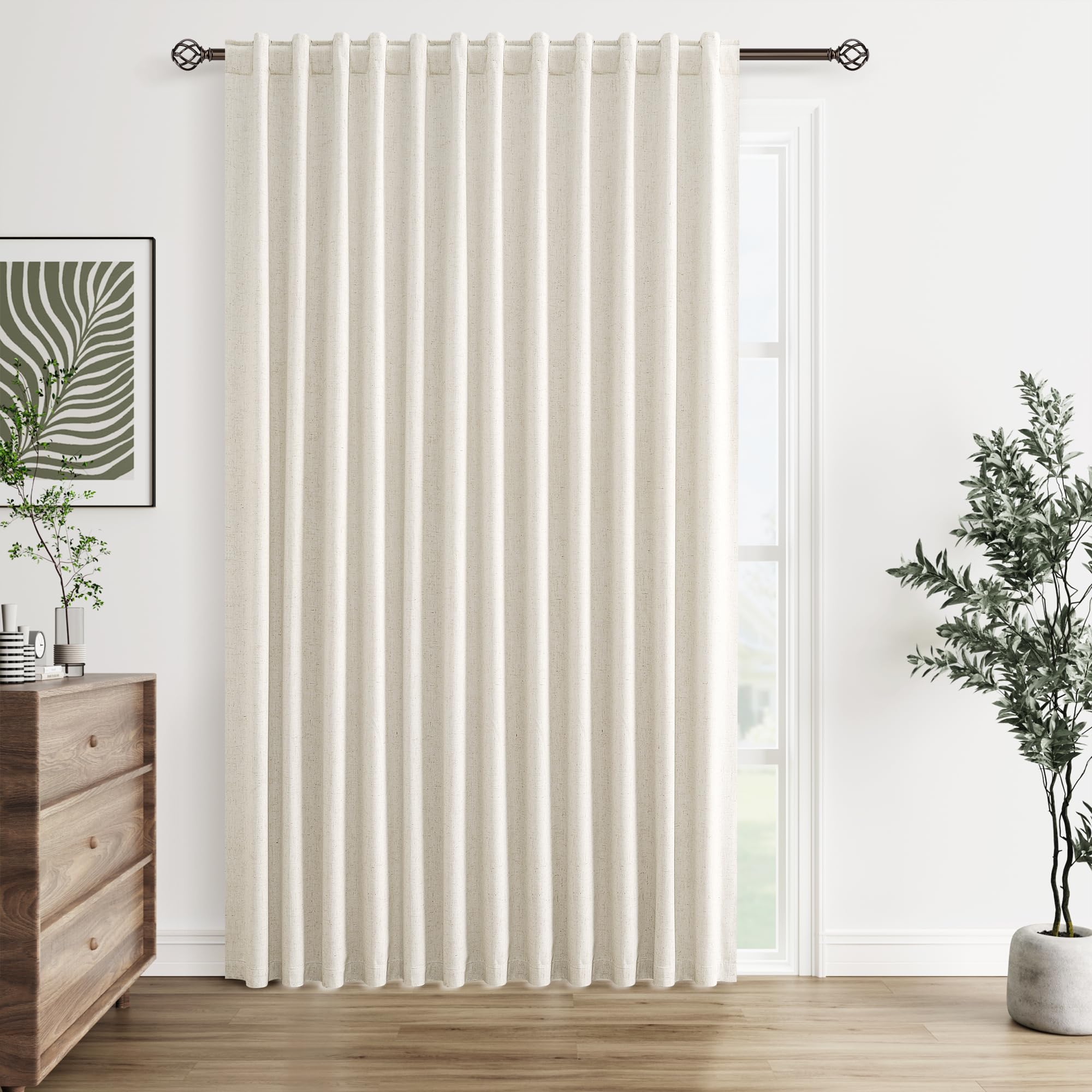Guken Extra Wide 100% Blackout Linen Curtains for Bedroom 84 Inch Long Natural Cream Black Out Curtain Back Tab Room Darkening Window Drapes for Living Room 1 Panel Beige Ivory 100x84