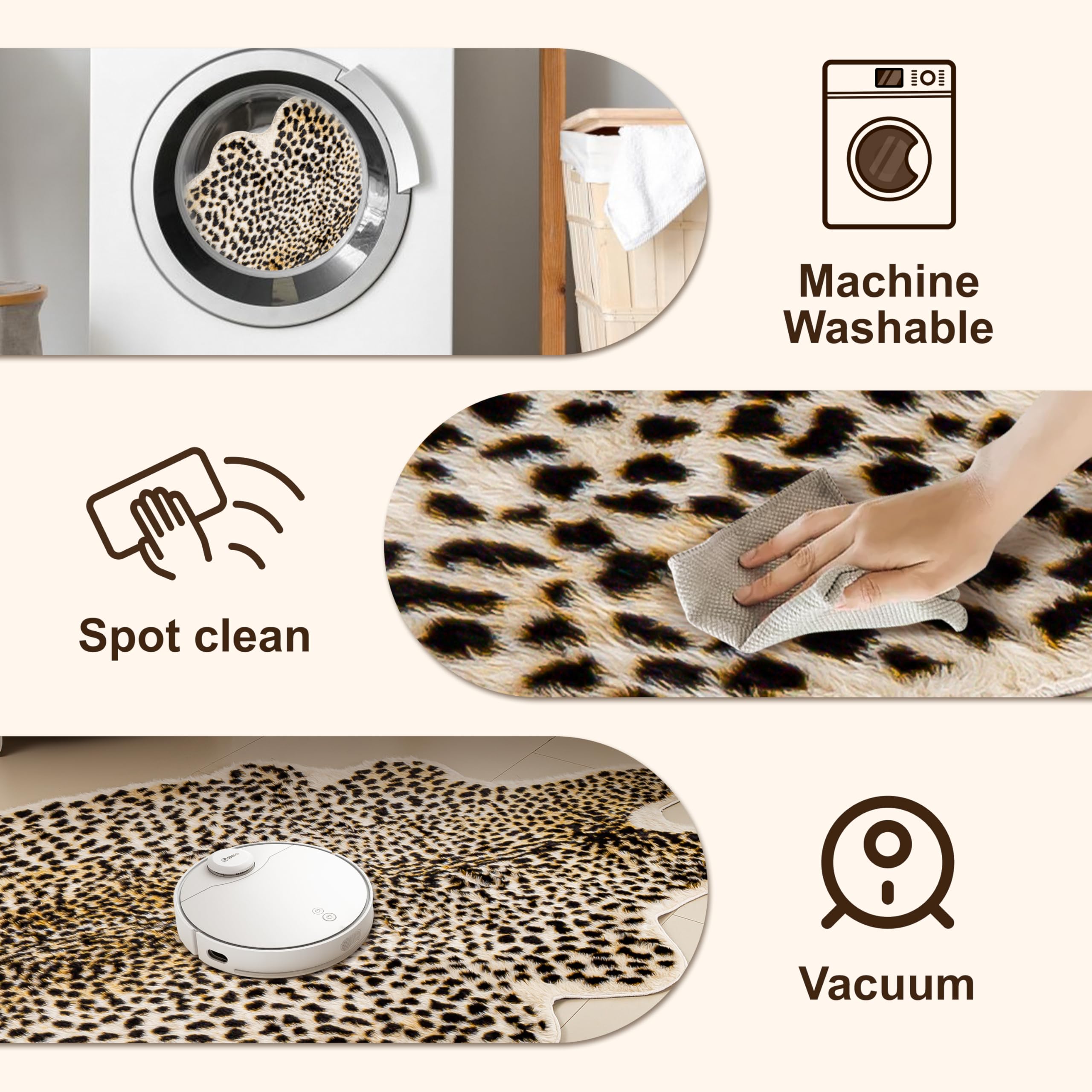 Cheetah Print Rug, Faux Fur Animal Print Leopard Rug Multicolor 6.2x8.2ft