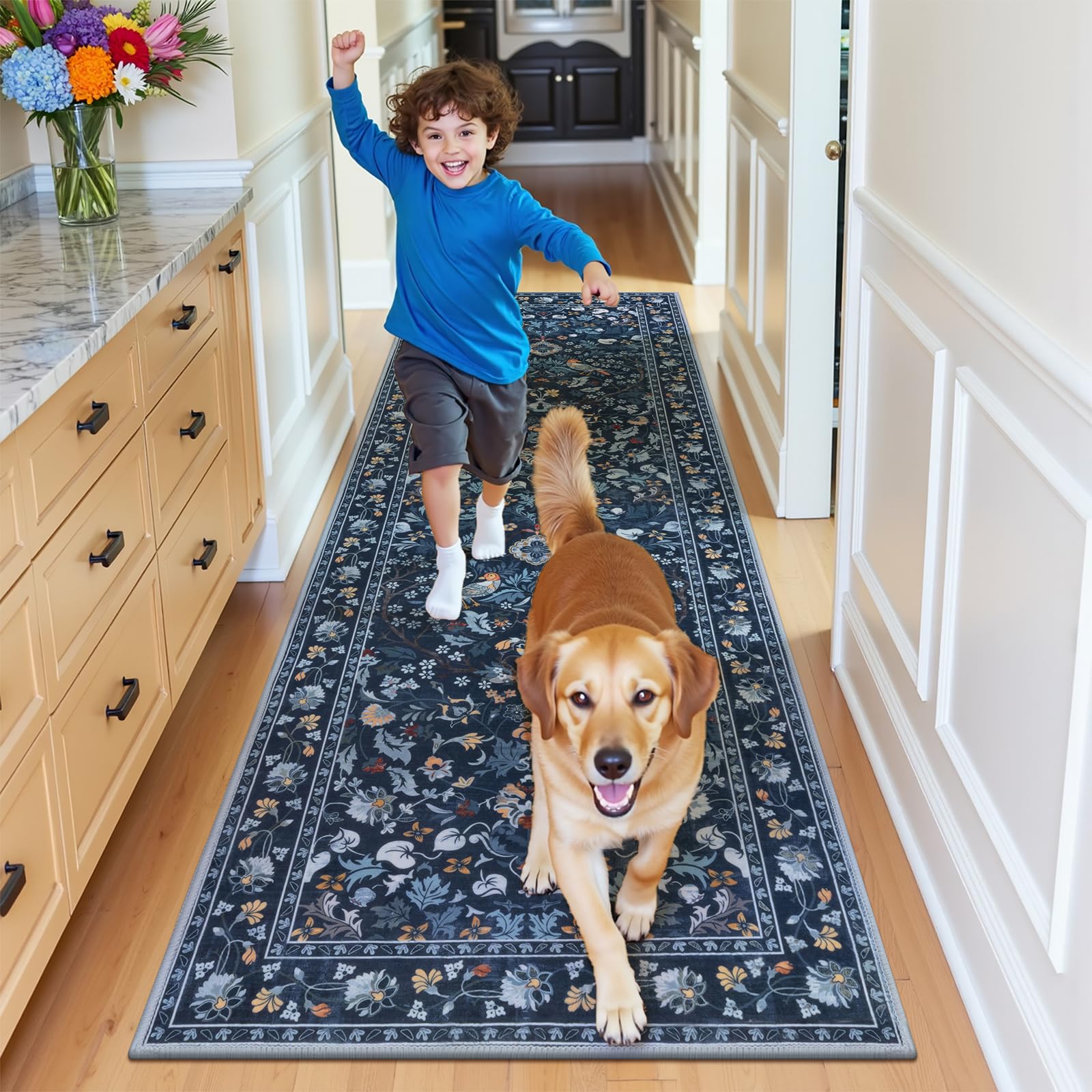HEBE Hallway Runner Rug 2'x8', Washable Non Slip Kitchen Rug Runner