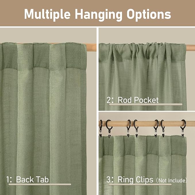 LAMIT Short Linen Window Curtains 30 Inches Long 2 Panels 34 x 30 Inch