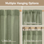 LAMIT Short Window Linen Curtains 36 Inch Length 2 Panels, Sage Green Light Filtering Panels Back Tab and Rod Pocket Neutral Drapes for Bathroom/Loft Room, 34 x 36 Inch