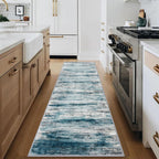 KOZYFLY Modern Abstract Hallway Runner Rug, 2.6x8 Washable Rug Runner Non-Slip Soft Striped Kitchen Runner Rugs, Print Light Blue Carpet Runner for Entryway Bathroom Laundry Room Foyer