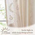 jinchan Belrose Linen Floral Cafe Curtains 54 Inch Length Embroidered Farmhouse Curtains for Kitchen Bedroom Bathroom Small Windows Curtain Set Light Filtering 2 Panels Ivory