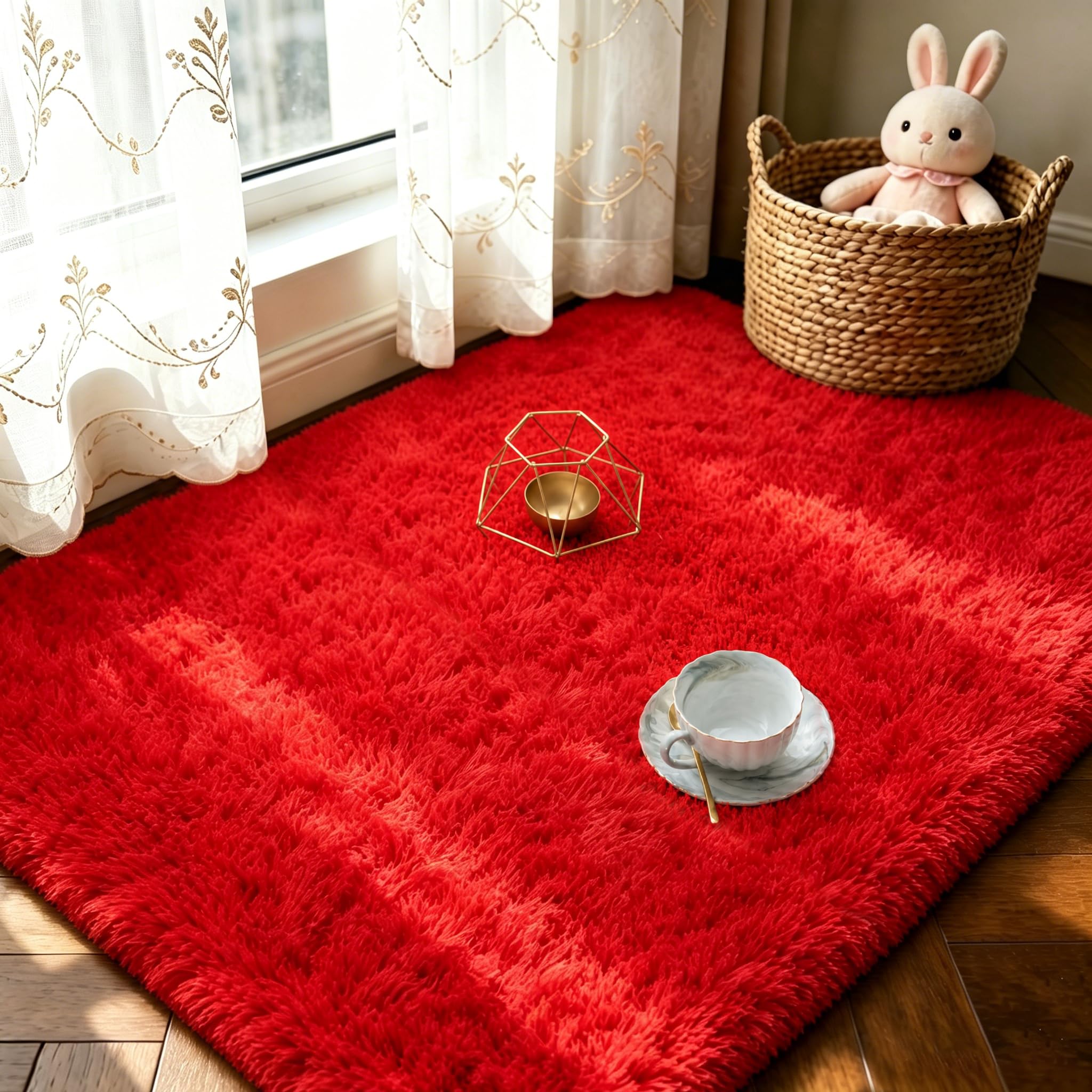 LOCHAS 2x3 Area Rugs Fluffy Living Room Carpets for Kids Bedroom, Red