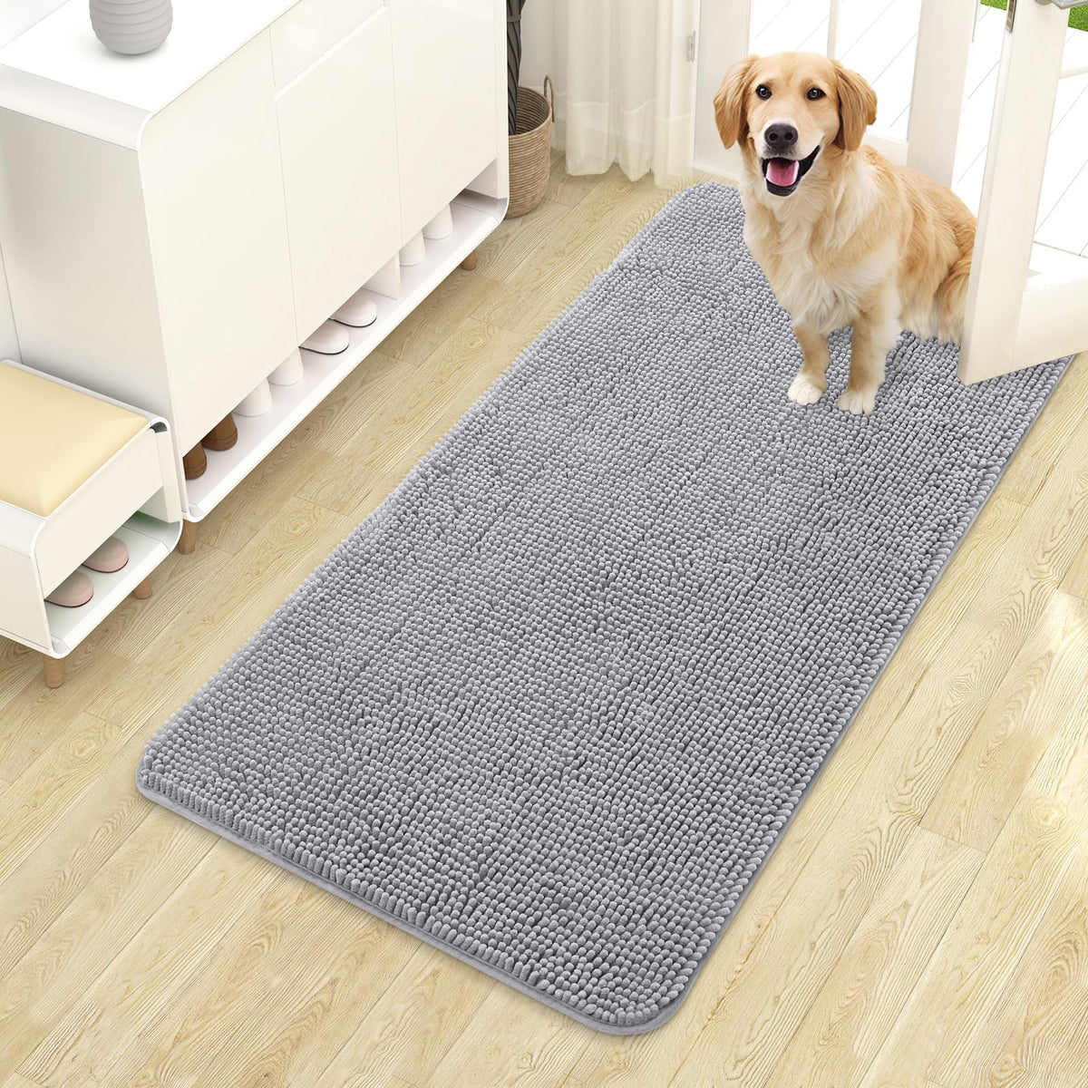 OLANLY Dog Door Mat for Muddy Paws 44x24, Super Absorbent Chenille Mud Mat