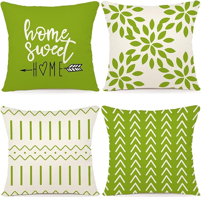YCOLL Pillow Covers 16x16 Set of 4, Modern Sofa Throw Pillow Cover, Decorative Outdoor Linen Fabric Pillow Case for Couch Bed Car, Sage Green