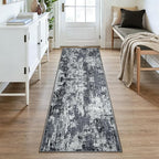Washable Area Rugs 2'6''x8 Non-Slip Modern Abstract Soft for Living Room Entryway Bedroom Nursery, Print Pattern, Black Navy Blue Gray
