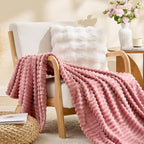 BEDELITE Large Throw Blankets for Couch - 3D Ribbed Jacquard Cute Fuzzy Fleece Blanket, Warm and Breathable Soft Cozy Throw XL Blanket, Dusty Pink