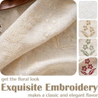 jinchan Belrose Linen Curtains for Bedroom Floral Curtains 63 Inch Length Linen Blend Ivory Embroidered Drapes Farmhouse Flower Patterned Drapes for Living Room Window Treatments Set 2 Panels