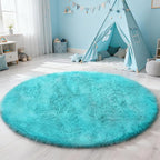 yulidayang Soft Round Area Rug for Kids Bedroom, Fluffy Fuzzy Shaggy Rug 4'X4'for Living Room, Non Slip Circle Plush Rug for Girls Room Nursery Dorm Decor,Light Blue