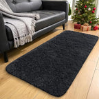OLANLY 2x11 Machine Washable Runner Rugs for Hallway, Soft Fluffy Shaggy Bedside Rugs for Bedroom, Living Room, Indoor Floor Carpet for Kids Girls and Boys, Nursery Rooms, Home Decor Aesthetic, Black