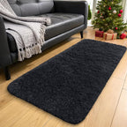 OLANLY 3x6 Machine Washable Runner Rugs for Hallway, Soft Fluffy Shaggy Bedside Rugs for Bedroom, Living Room, Indoor Floor Carpet for Kids Girls and Boys, Nursery Rooms, Home Decor Aesthetic, Black