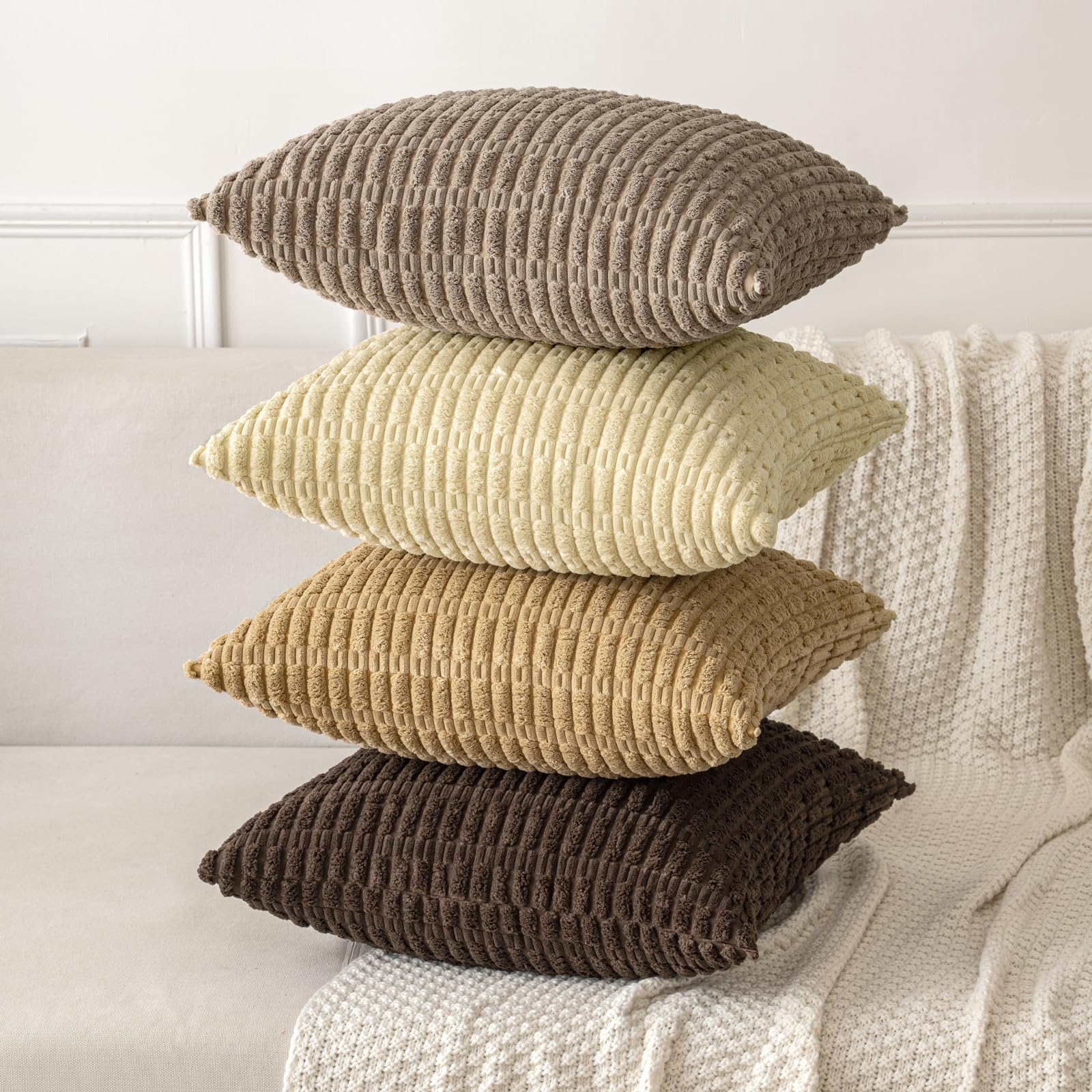 MIULEE Corduroy Decorative Throw Pillow Covers 20x20 Dark Brown Pack of 2