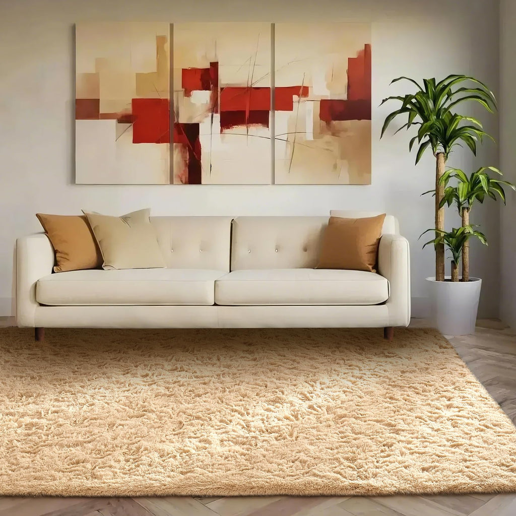 Ophanie Beige Rugs for Living Room Bedroom, 5x8 Fluffy Fuzzy Furry Carpet, Plush Soft Shaggy Bedside Indoor Floor Area Rug for Kids Nursery Home Decor with Over 999 pcs Non-Slip Backing Pattern