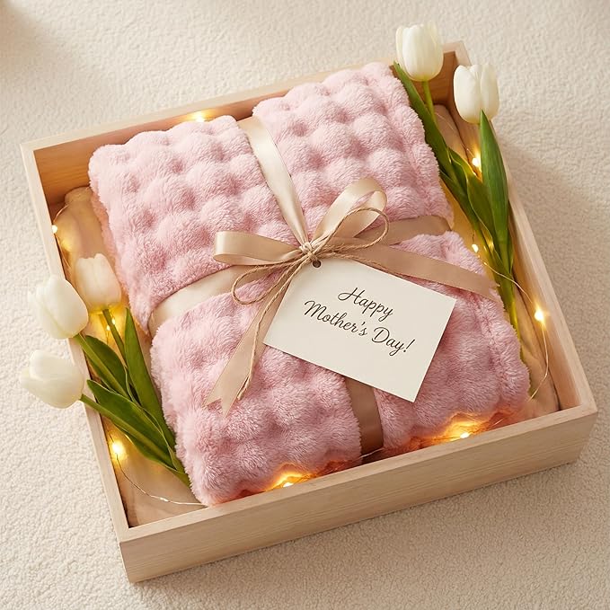 Bedsure 3D Fleece Bubble Blanket for Couch - GentleSoft Pink Throw Blanket for Sofa Bed Room Decor - Luxury Soft Cozy Gifts for Women Girls, Lightweight, All Seasons, Pink, 50"×60"
