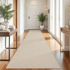 KOZYFLY Runners for Hallways 3x10 ft Washable Kitchen Runner Non Slip Rubber Backed Hallway Rugs Cotton Entryway Runner Rug Floor Carpet for Indoor Hall, Backdoor, Kitchen, Ivory/Khaki