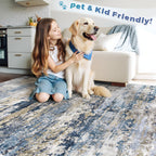 pmtsns Area Rugs 10x14 Living Room: Washable Rug Modern Abstract Neutral Soft Non-Slip Low-Pile Indoor Large Carpet for Bedroom Dining Room Playroom Home Office (Blue Grey Brown, 10'x14')