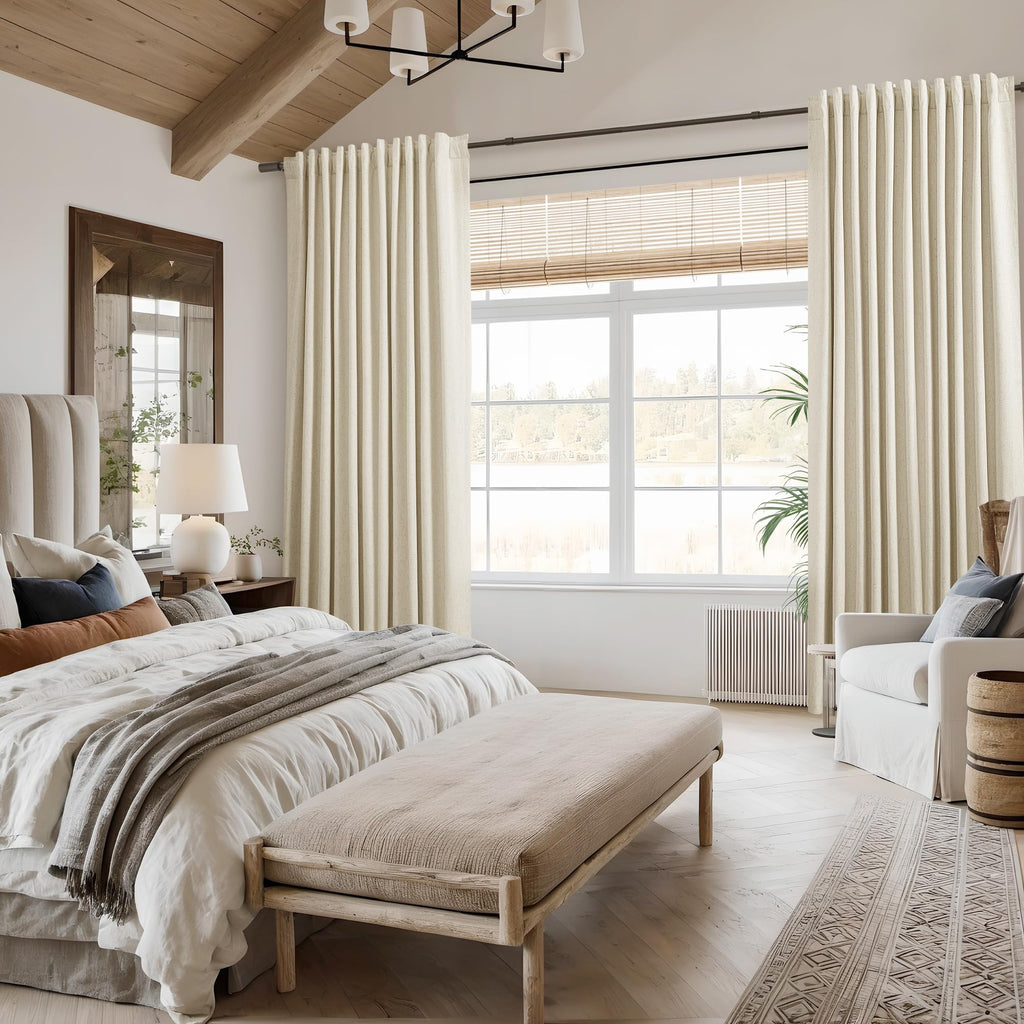 Guken 100% Blackout Curtains 63 Inch Length 2 Panels Set for Living Room Bedroom Back Tab Thermal Insulated Black Out Linen Drapes Room Darkening Window Curtains 63 Inches Long,Warm Beige
