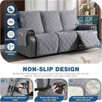 TAOCOCO 100% Waterproof Recliner Sofa Cover, Non Slip Split Couch Covers for Reclining Couches with Elastic Straps, Washable Reclining Sofa Cover Furniture Protector for Kids Pets(3 Seater, Gray)