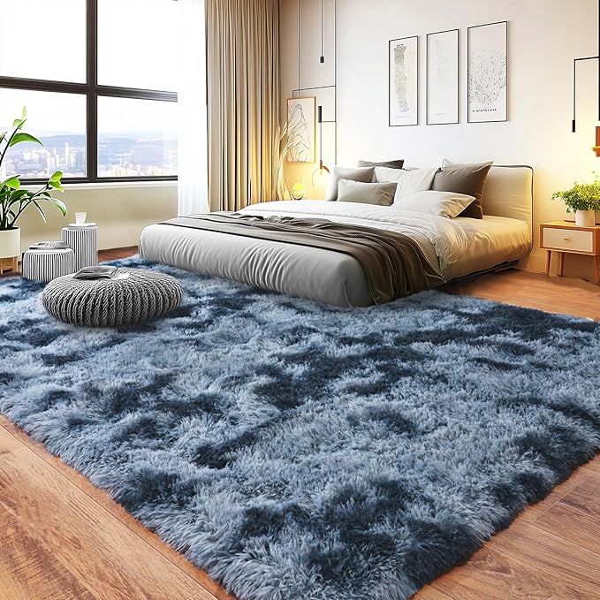 Pionblank Large Area Rug for Living Room 10x14, Fuzzy Modern Shag Rug, Fluffy Plush Non Slip Soft Furry Carpet for Bedroom Kids Room Nursery Teens Dorm Home Decor, Blue Grey