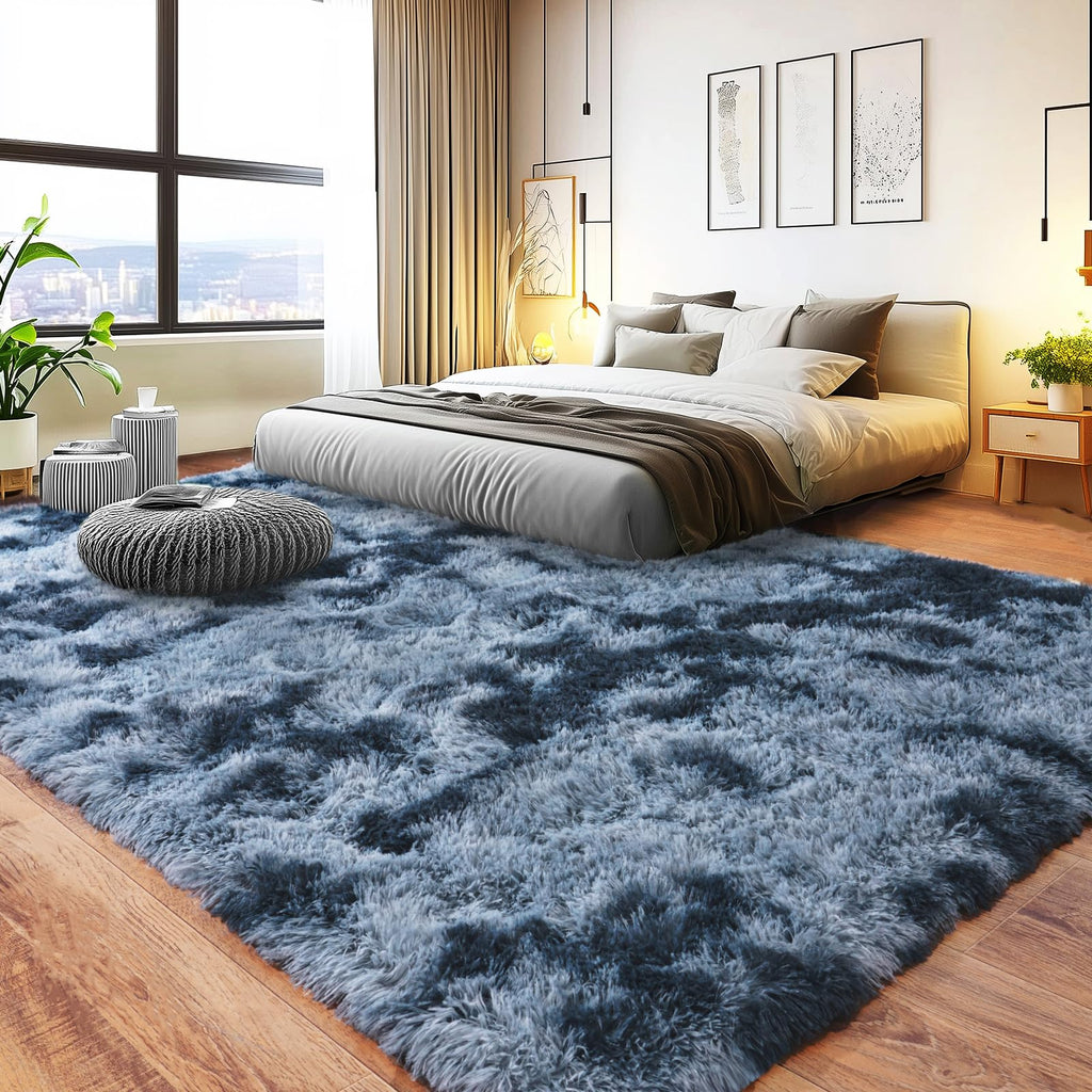 Pionblank Large Area Rug for Living Room 10x14, Fluffy Shag Rug, Blue Grey