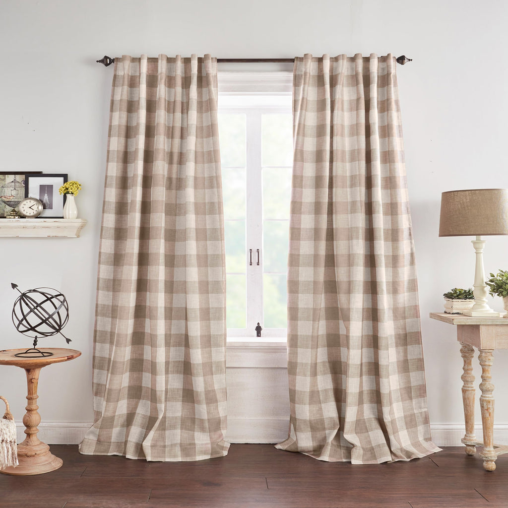 Threadmade Grainger Buffalo Check Blackout Window Curtain, Linen - 52" W x 84" L