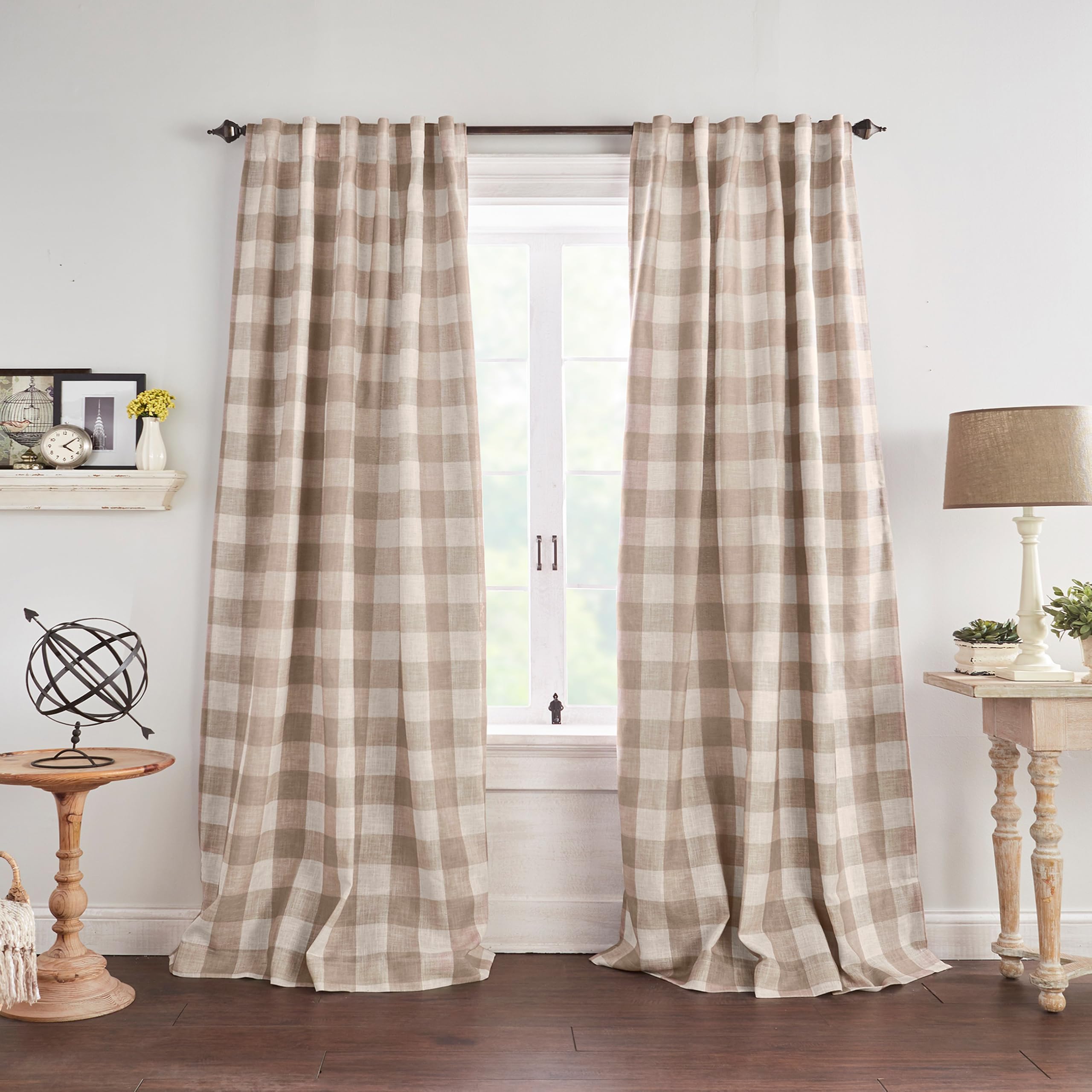 Threadmade Grainger Buffalo Check Blackout Window Curtain, Linen - 52" W x 84" L