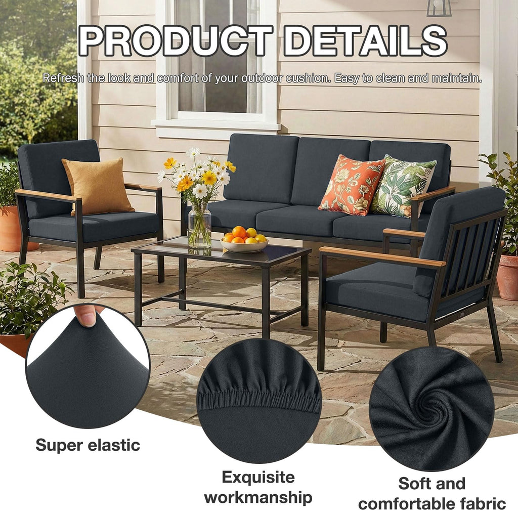 hyha 14Pcs Patio Cushion Covers, Stretch Outdoor Couch Cushion Covers