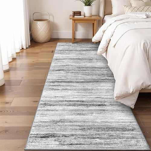 4x8 Wide Washable Runner Rug: Easy-to-Clean Runners for Hallway Entryway Kitchen Bedroom Living Room - Stain and Water Resistant Rugs with Non-Slip Backing - Soft Low-Pile Carpet Beige Grey — 3' x 6' (Runner)