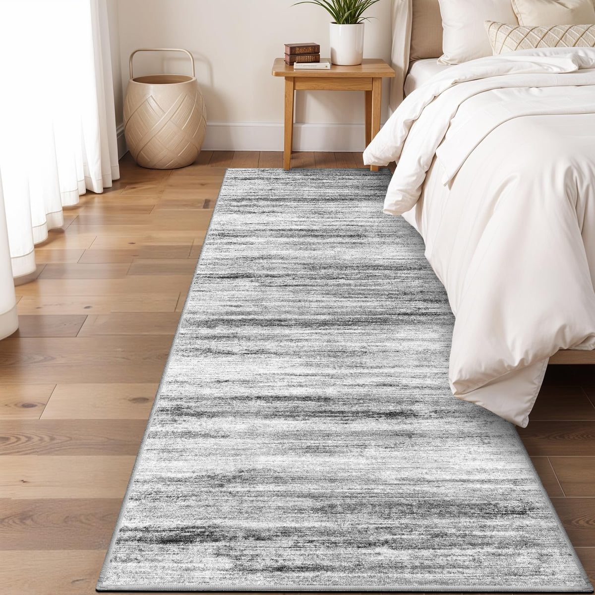 3x7 Washable Runner Rug for Family: Easy-to-Clean Runners for Hallway Entryway Kitchen Bedroom - Stain and Water Resistant Rugs with Non-Slip Backing - Soft Low-Pile Carpet Beige Grey