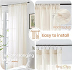 BGment Short Linen Curtains 36 Inch Length for Kitchen Window - Semi Sheer Beige Small Drapes Textured Rustic Natural Rod Pocket for Cafe Lightweight Decorative, 2 Panels, Each Panel 42 Inch Wide