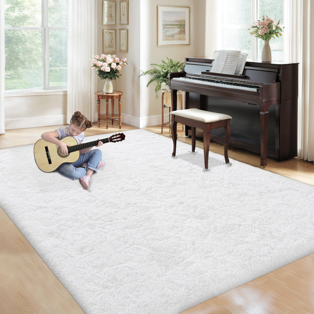 5x7 Area Rug for Living Room: Fluffy Shag Soft Washable Rugs Fuzzy Plush Indoor Carpet for Bedroom Nursery Playroom Dorm Kids Girls Boys Room (White, 5'x7')