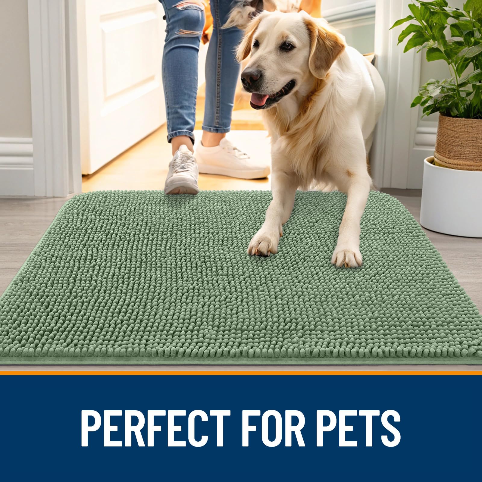 OLANLY Dog Door Mat for Muddy Paws 32x20, Super Absorbent Chenille Mud Mat
