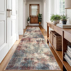 IOHOUZE Abstract Runner Rug 3x12 Ft Washable Runners for Hallways, Non Slip Kitchen Runner Printed Faux Wool Entryway Runner Indoor, Modern Abstract Floor Carpet for Hall Kitchen, Red/Multi