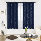 Deconovo Blackout Curtains, Thermal Insulated Noise‑Reducing Grommet Drapes, Wave Line Dot Foil Print, 52 x 72 Inch, 2 Panels, Machine‑Washable Window Curtains for Bedroom Living Room Nursery Kitchen