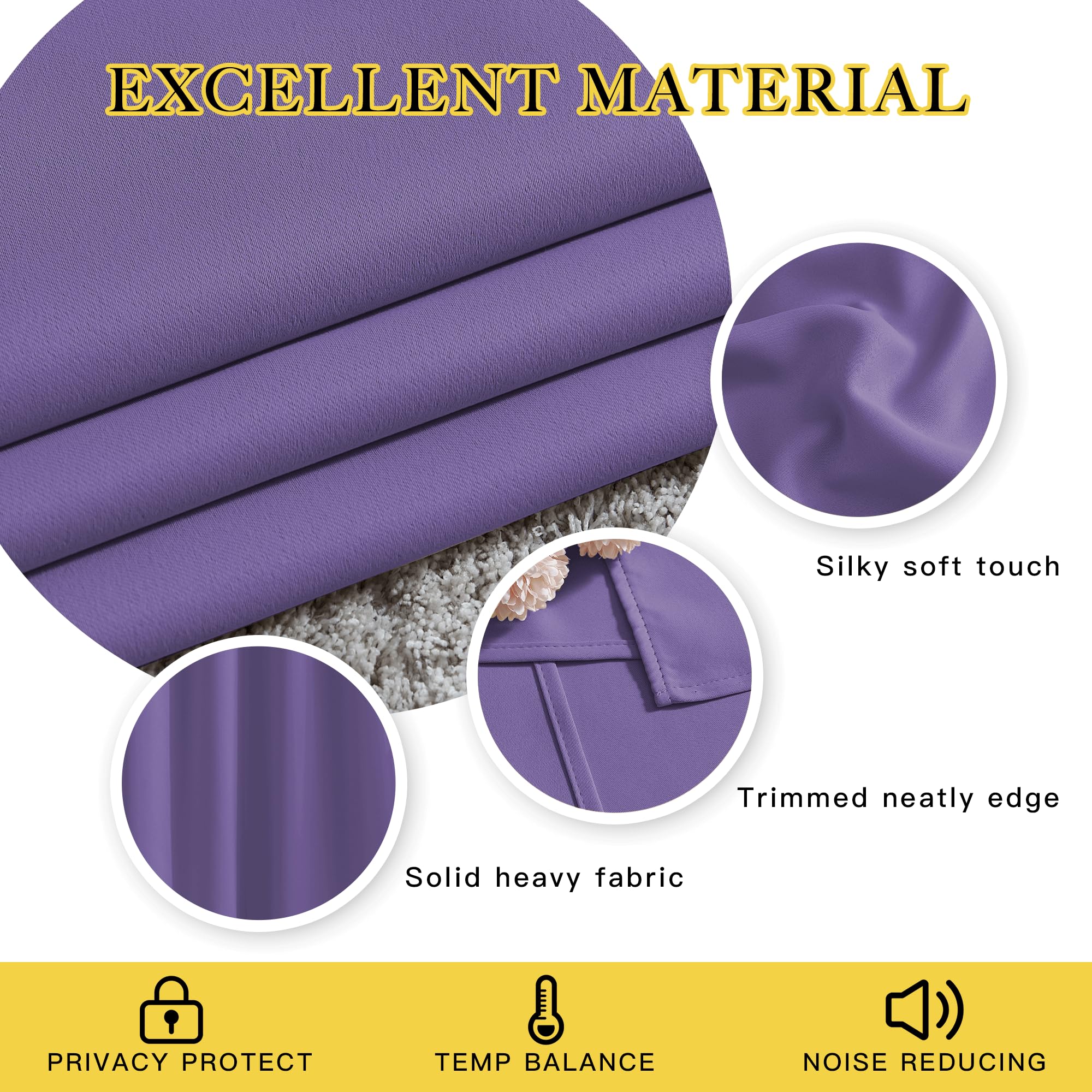 NICETOWN Blackout Lilac Purple Curtains for Sliding Glass Door 2 Panels - Thermal Insulated Grommet Room Darkening Window Drapes Sound Reducing Room Dividers for Living Room (2 Panels, W66 x L84)