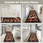 Babovid Black Brown Floral Hallway Runner Rug 2x8 for Bedroom Kitchen