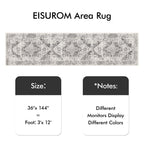 3x12 Washable Hallway Runner Rug: Long Vintage Soft Non Slip Rug Gray