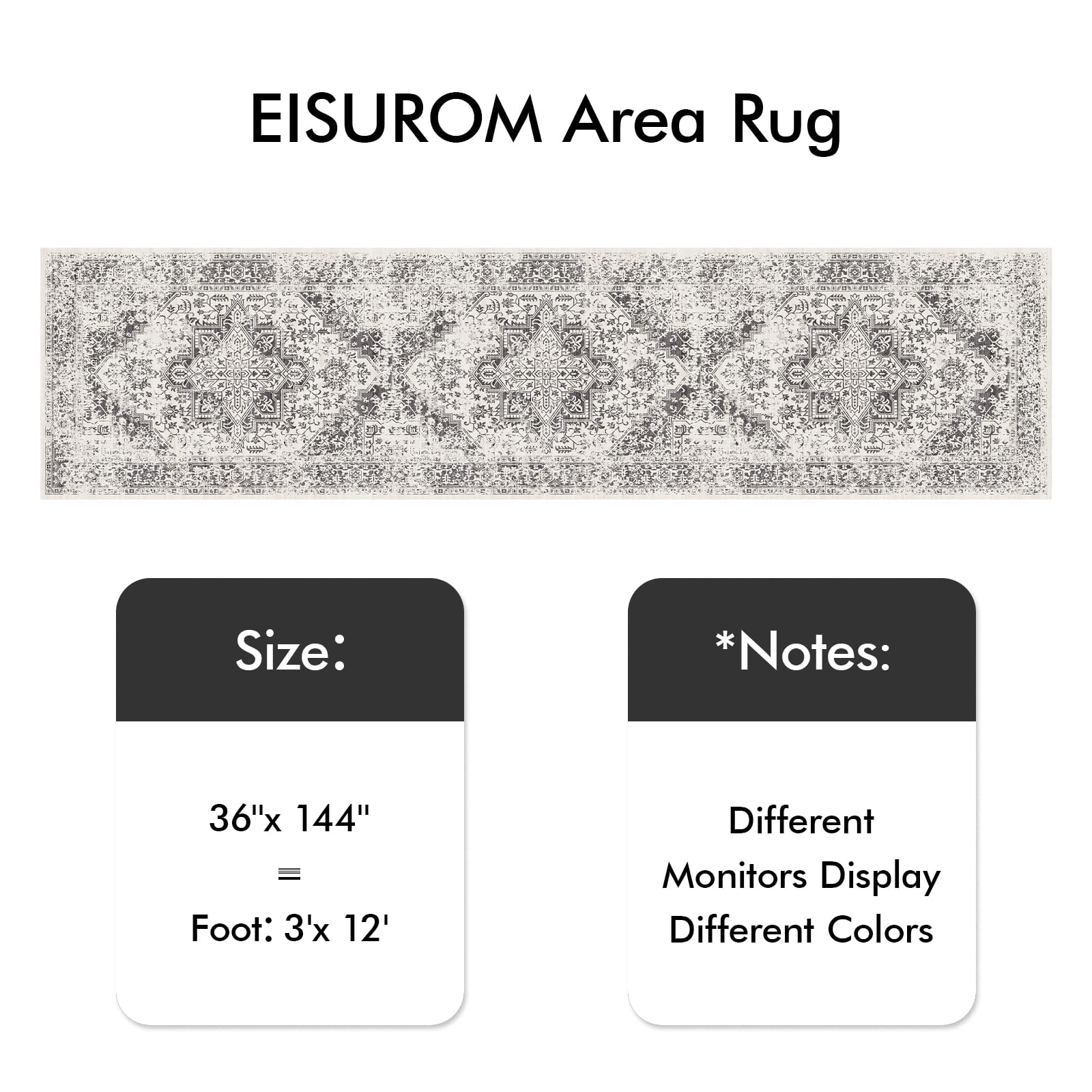 3x12 Washable Hallway Runner Rug: Long Vintage Soft Non Slip Rug Gray
